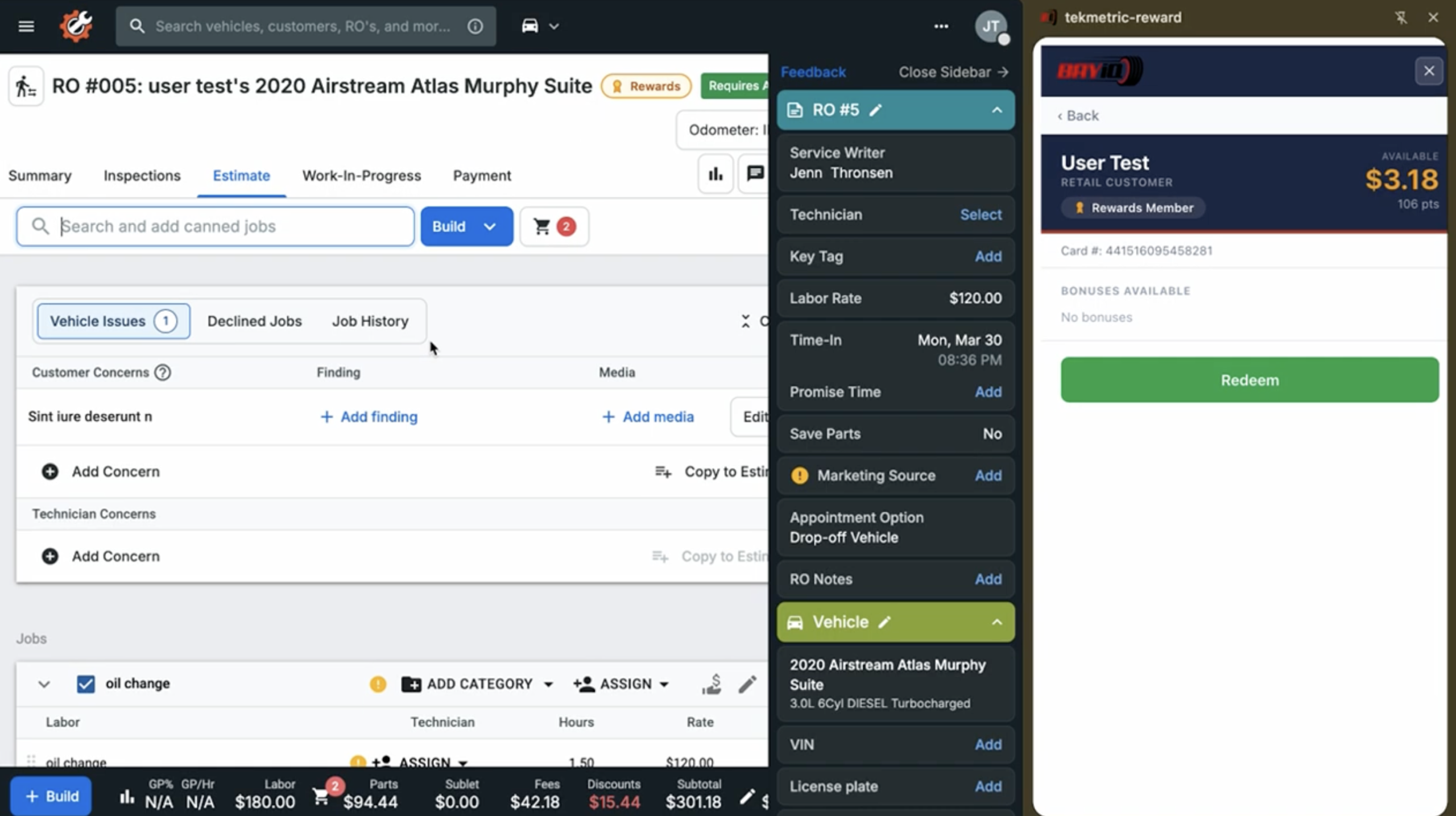 Tekmetric Reward Chrome Extension